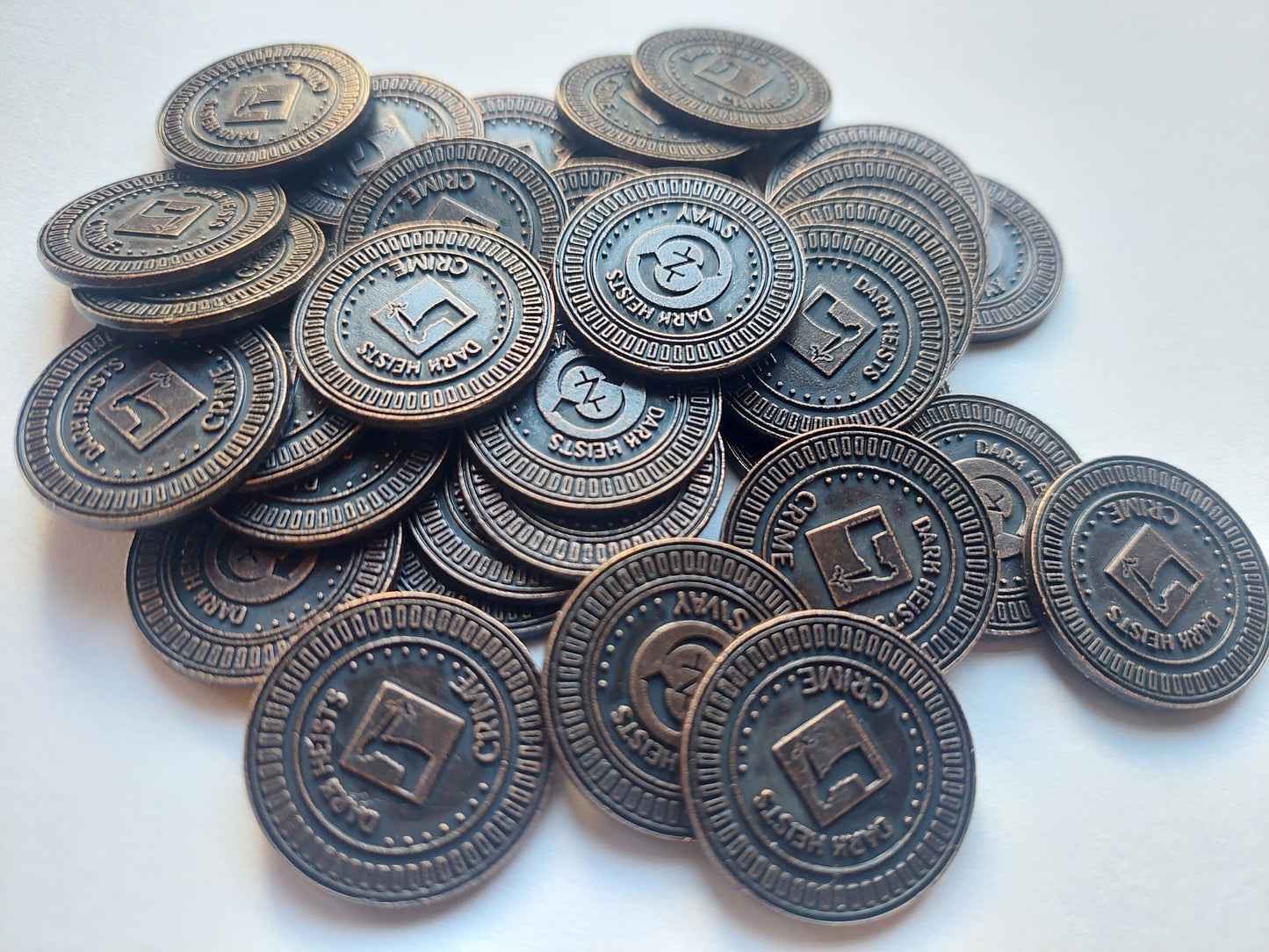Dark Heists board game with metal coins